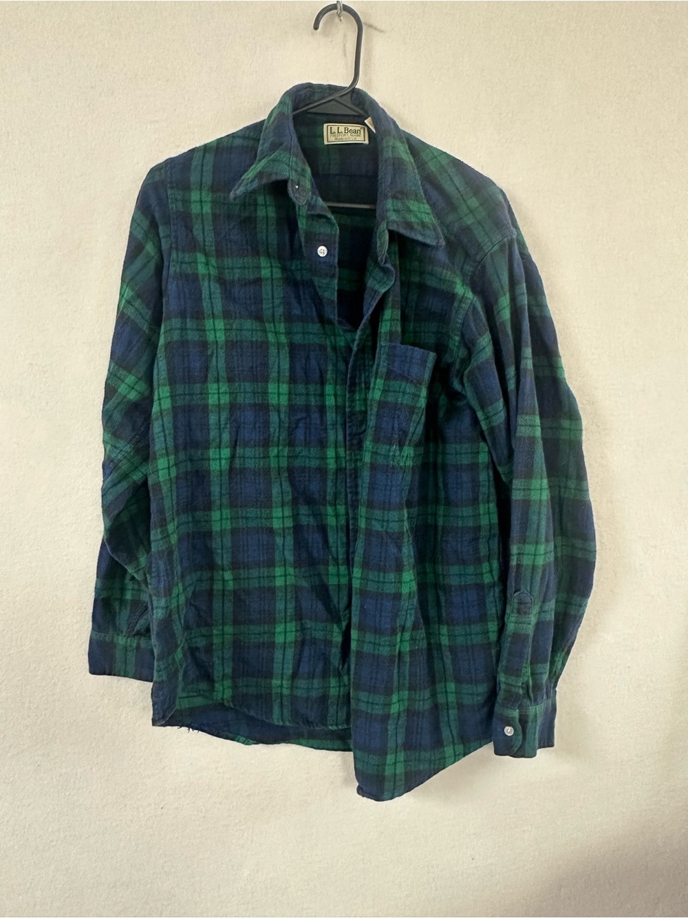 Vtg Vintage L.L. Bean Flannel Shirt Blue Green Plaid Made in USA Men’s Large L